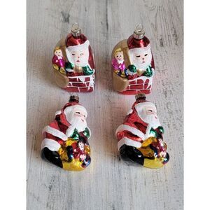Blown glass Santa Claus chimney toy bag ornament set glitter Xmas